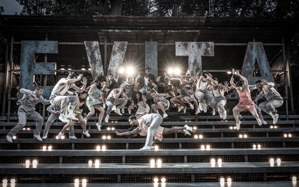 Samantha Pauly as Eva Perón and Company in 'Evita' at Regent's Park Open Air Theatre
